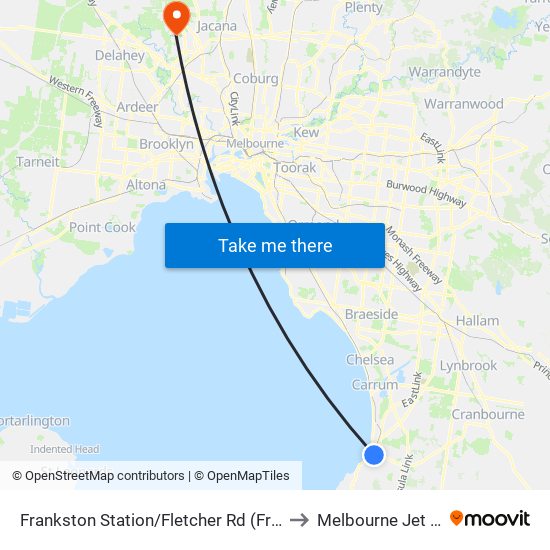 Frankston Station/Fletcher Rd (Frankston) to Melbourne Jet Base map