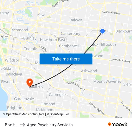 Box Hill to Aged Psychiatry Services map