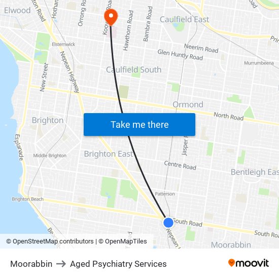 Moorabbin to Aged Psychiatry Services map