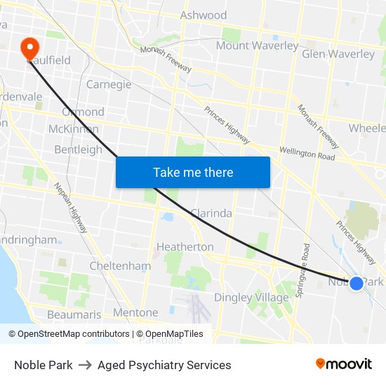 Noble Park to Aged Psychiatry Services map