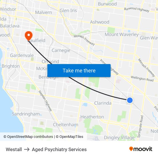 Westall to Aged Psychiatry Services map