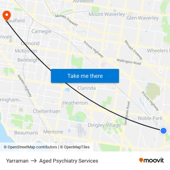 Yarraman to Aged Psychiatry Services map