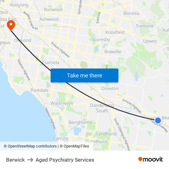 Berwick to Aged Psychiatry Services map
