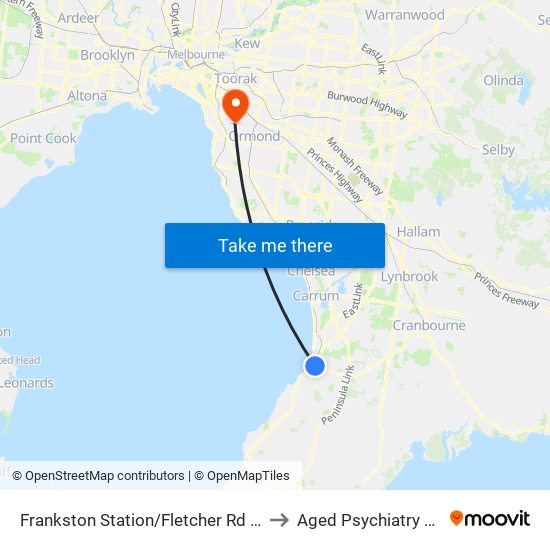 Frankston Station/Fletcher Rd (Frankston) to Aged Psychiatry Services map