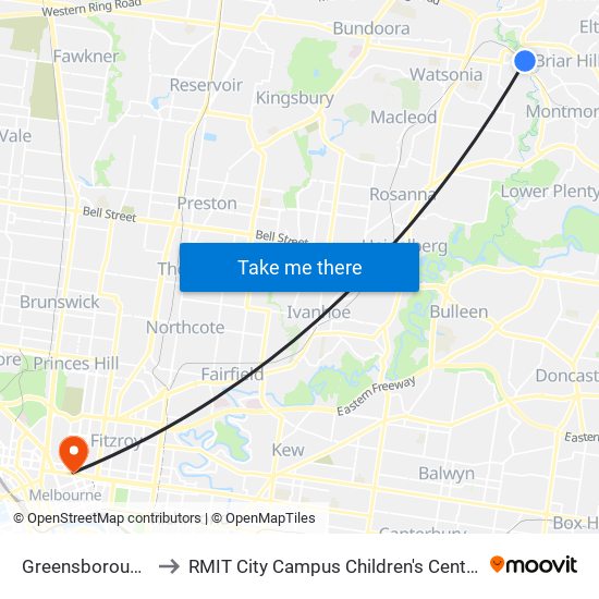 Greensborough to RMIT City Campus Children's Centre map