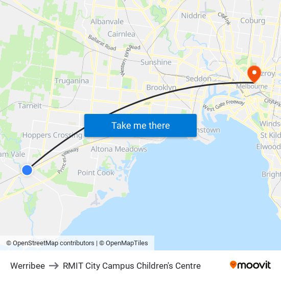 Werribee to RMIT City Campus Children's Centre map