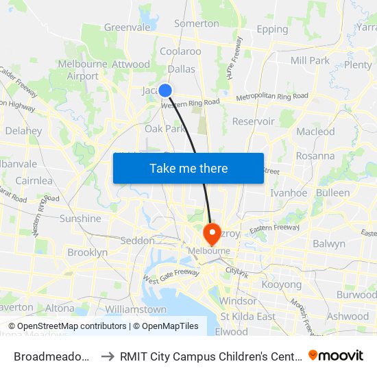 Broadmeadows to RMIT City Campus Children's Centre map