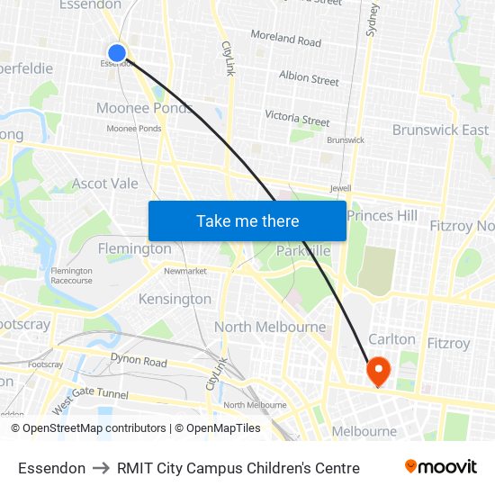 Essendon to RMIT City Campus Children's Centre map