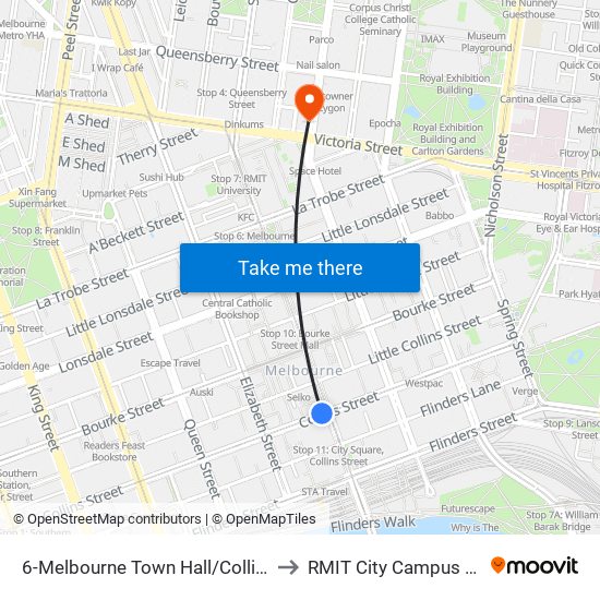 6-Melbourne Town Hall/Collins St (Melbourne City) to RMIT City Campus Children's Centre map