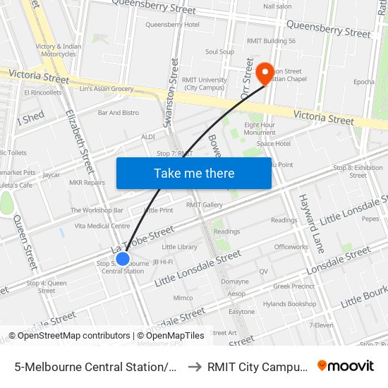 5-Melbourne Central Station/Elizabeth St (Melbourne City) to RMIT City Campus Children's Centre map