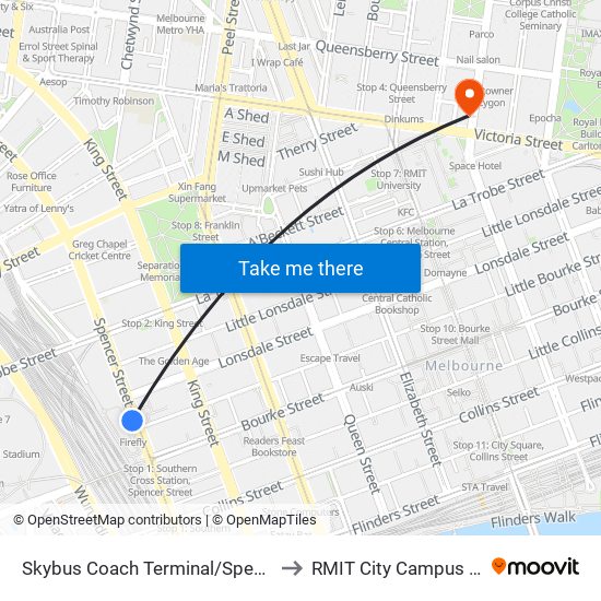 Skybus Coach Terminal/Spencer St (Melbourne City) to RMIT City Campus Children's Centre map