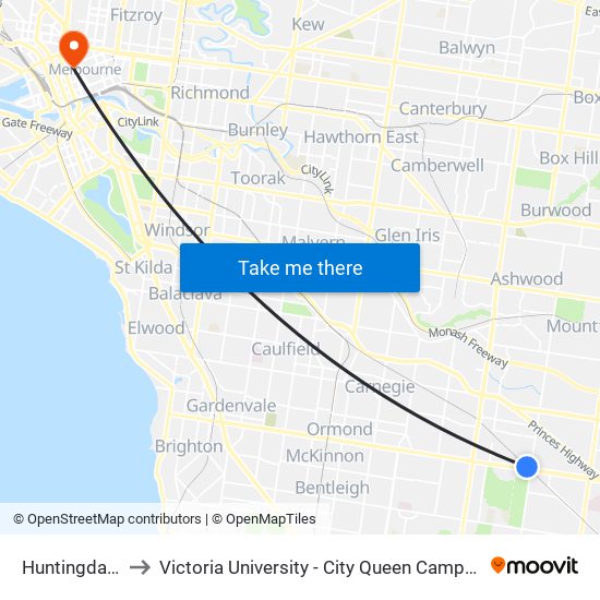 Huntingdale to Victoria University - City Queen Campus map