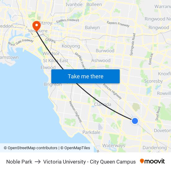 Noble Park to Victoria University - City Queen Campus map