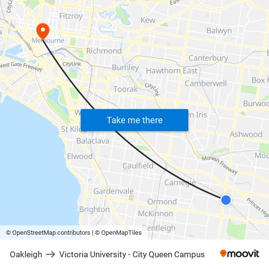 Oakleigh to Victoria University - City Queen Campus map