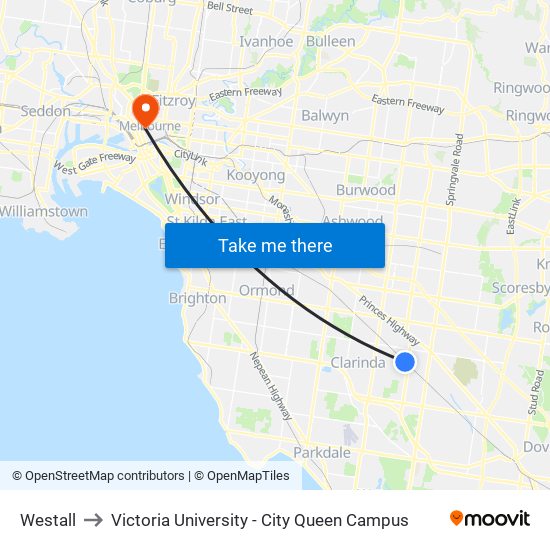 Westall to Victoria University - City Queen Campus map