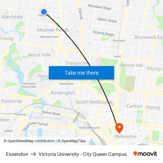 Essendon to Victoria University - City Queen Campus map