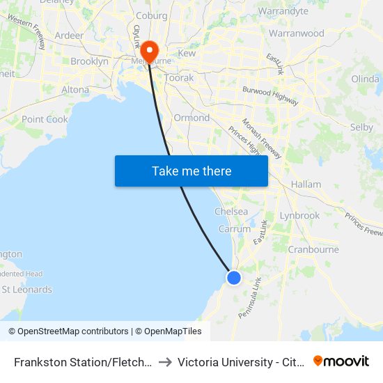 Frankston Station/Fletcher Rd (Frankston) to Victoria University - City Queen Campus map