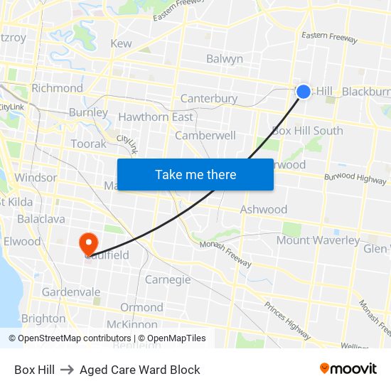 Box Hill to Aged Care Ward Block map