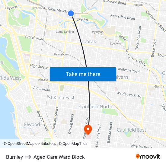 Burnley to Aged Care Ward Block map