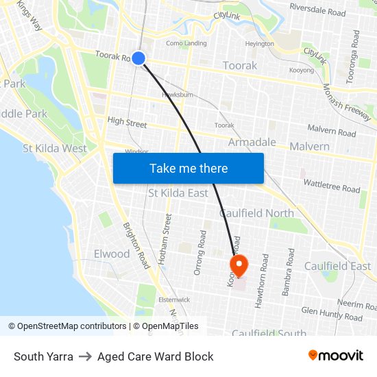 South Yarra to Aged Care Ward Block map