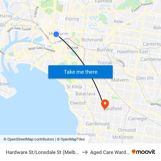 Hardware St/Lonsdale St (Melbourne City) to Aged Care Ward Block map