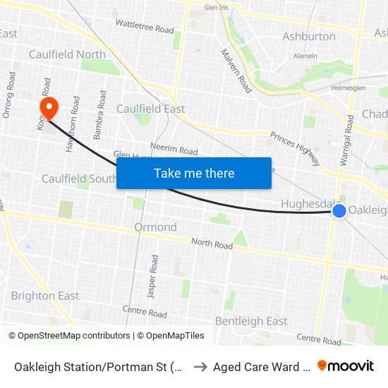 Oakleigh Station/Portman St (Oakleigh) to Aged Care Ward Block map
