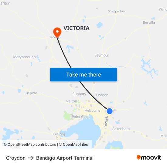 Croydon to Bendigo Airport Terminal map