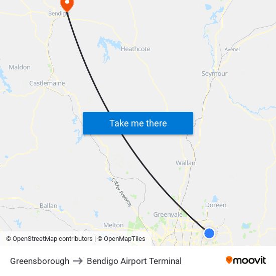 Greensborough to Bendigo Airport Terminal map