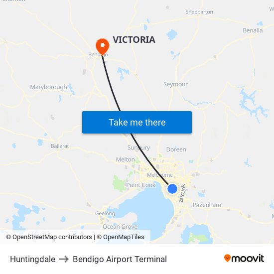 Huntingdale to Bendigo Airport Terminal map