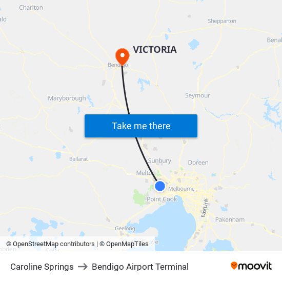 Caroline Springs to Bendigo Airport Terminal map