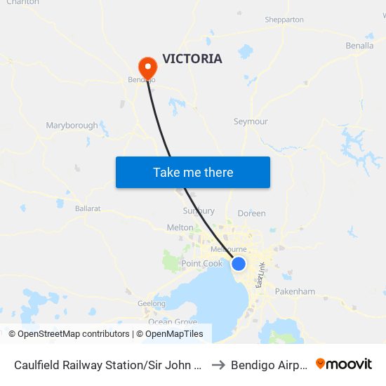 Caulfield Railway Station/Sir John Monash Dr (Caulfield East) to Bendigo Airport Terminal map