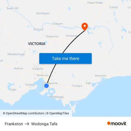 Frankston to Wodonga Tafe map