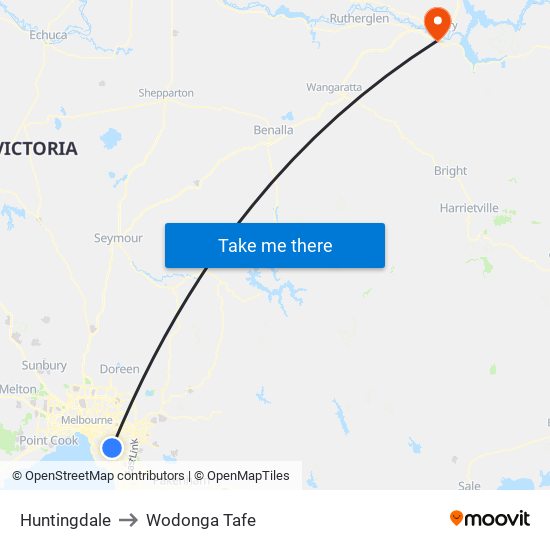Huntingdale to Wodonga Tafe map