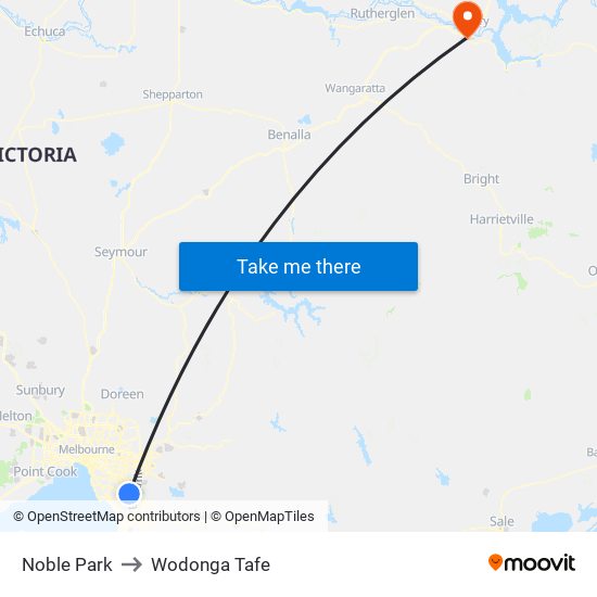 Noble Park to Wodonga Tafe map