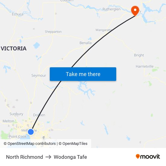 North Richmond to Wodonga Tafe map