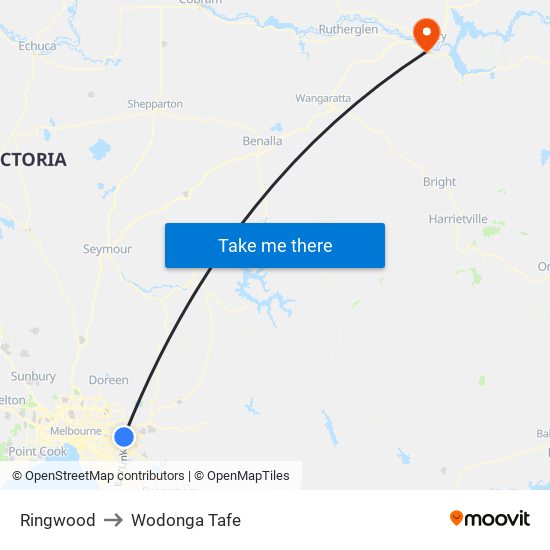 Ringwood to Wodonga Tafe map