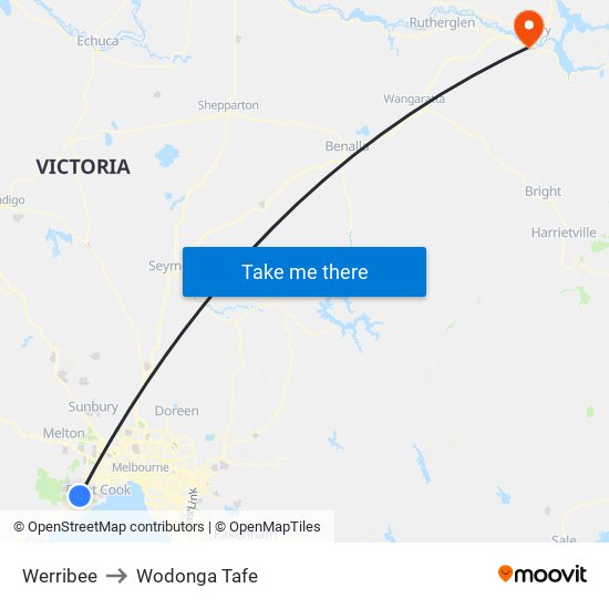 Werribee to Wodonga Tafe map