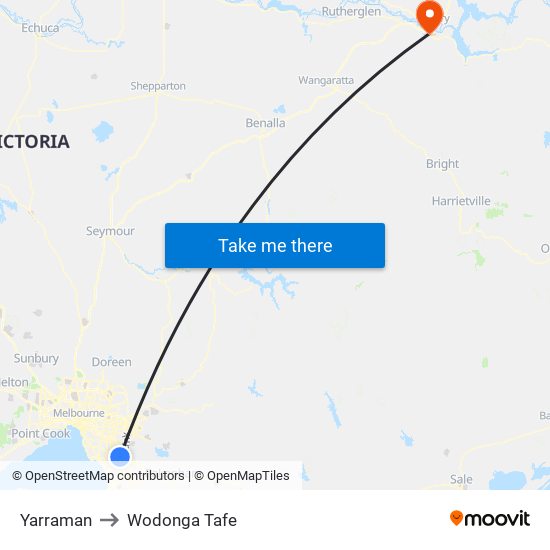 Yarraman to Wodonga Tafe map