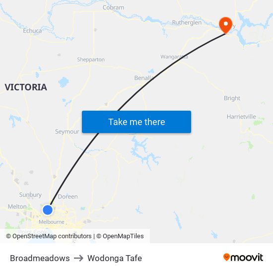 Broadmeadows to Wodonga Tafe map