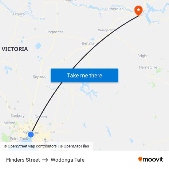Flinders Street to Wodonga Tafe map