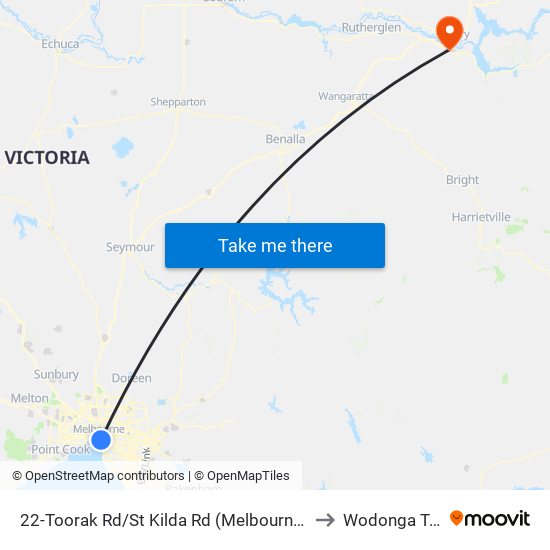 22-Toorak Rd/St Kilda Rd (Melbourne City) to Wodonga Tafe map