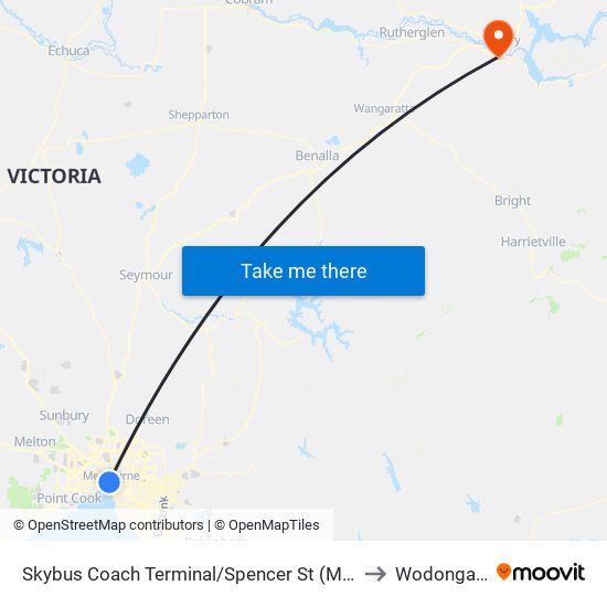 Skybus Coach Terminal/Spencer St (Melbourne City) to Wodonga Tafe map