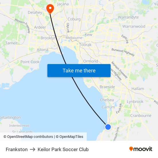 Frankston to Keilor Park Soccer Club map