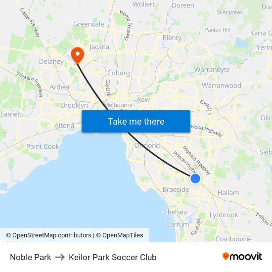 Noble Park to Keilor Park Soccer Club map