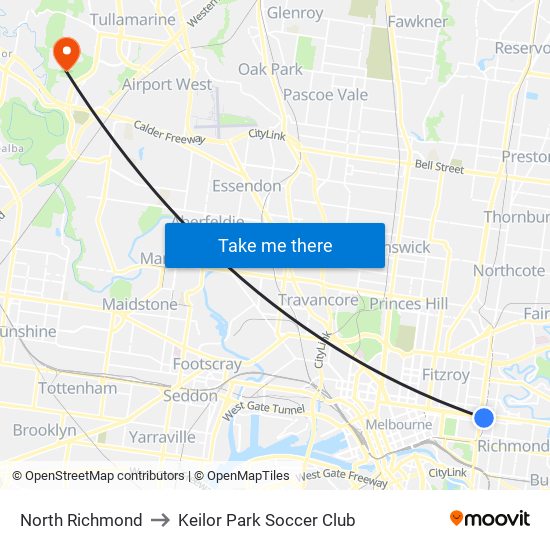 North Richmond to Keilor Park Soccer Club map