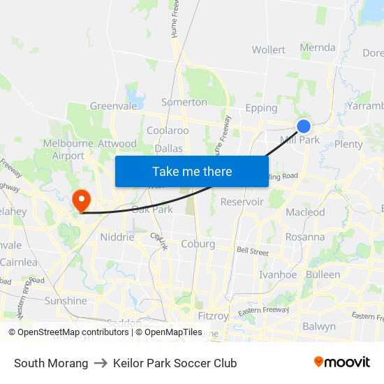 South Morang to Keilor Park Soccer Club map