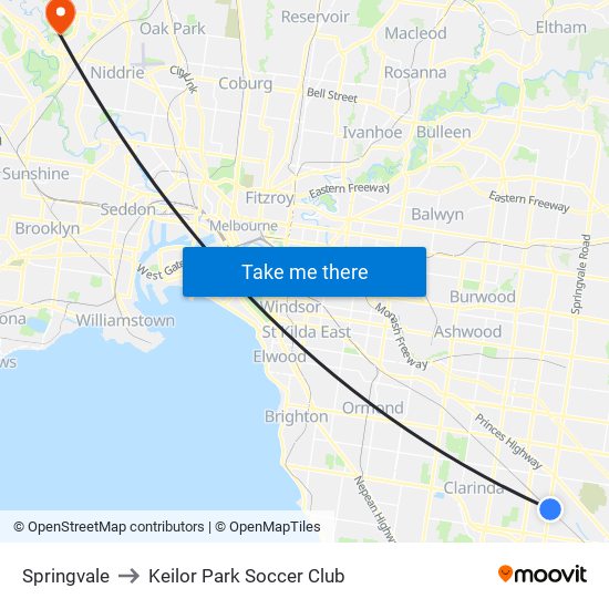 Springvale to Keilor Park Soccer Club map