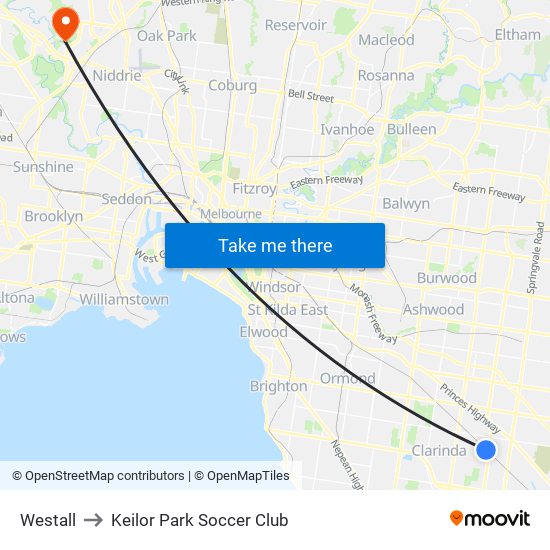 Westall to Keilor Park Soccer Club map