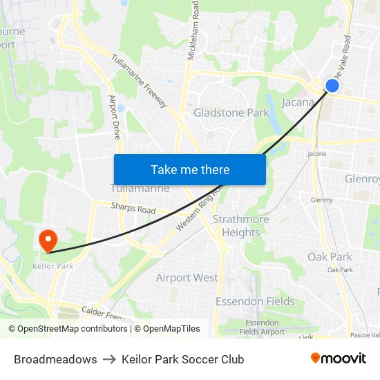 Broadmeadows to Keilor Park Soccer Club map