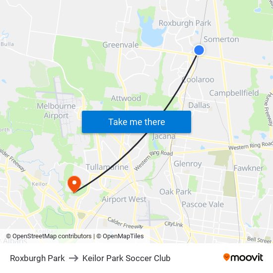 Roxburgh Park to Keilor Park Soccer Club map